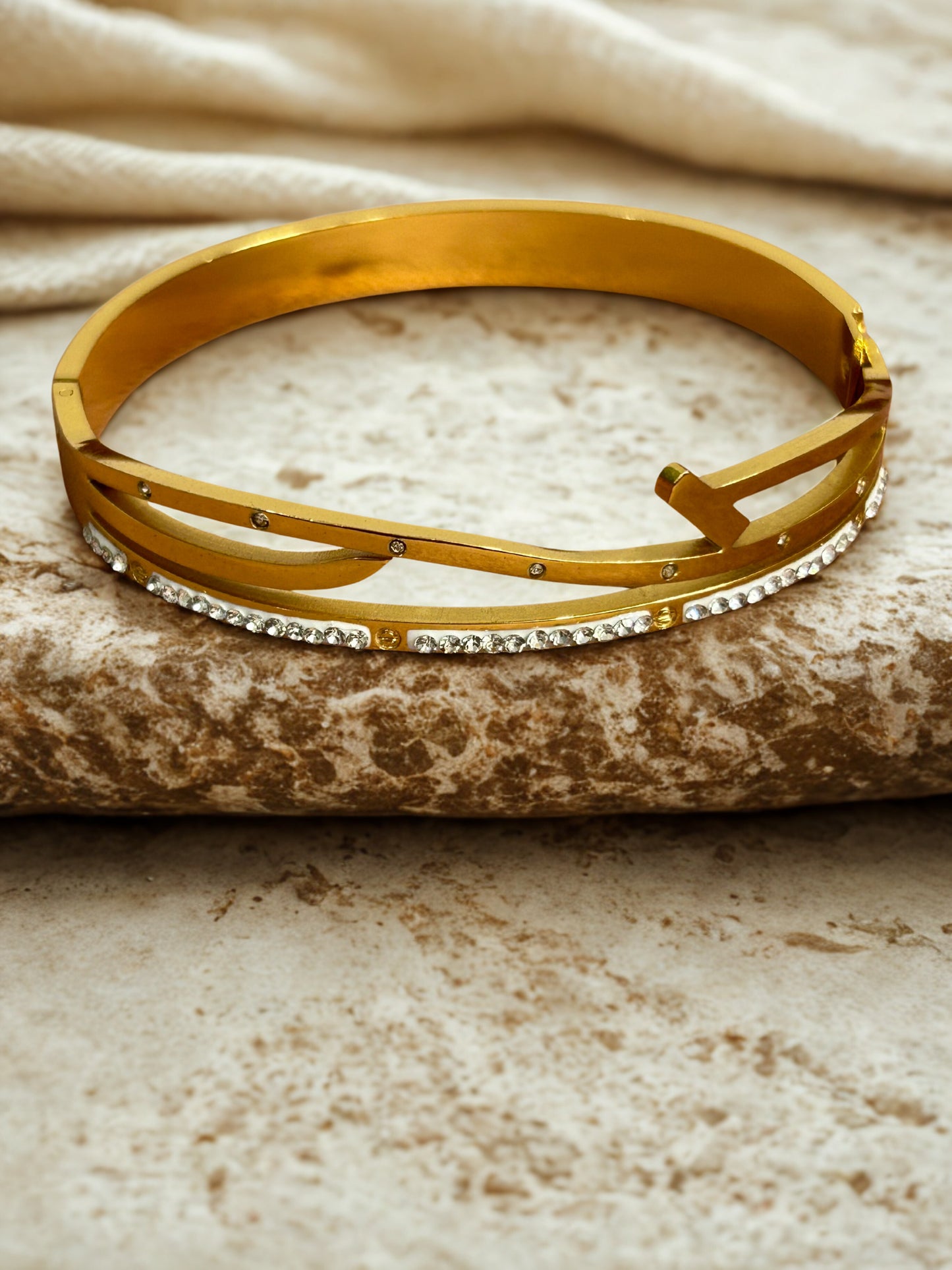 Stylish Gold Plated Bangle with Crystal Accents