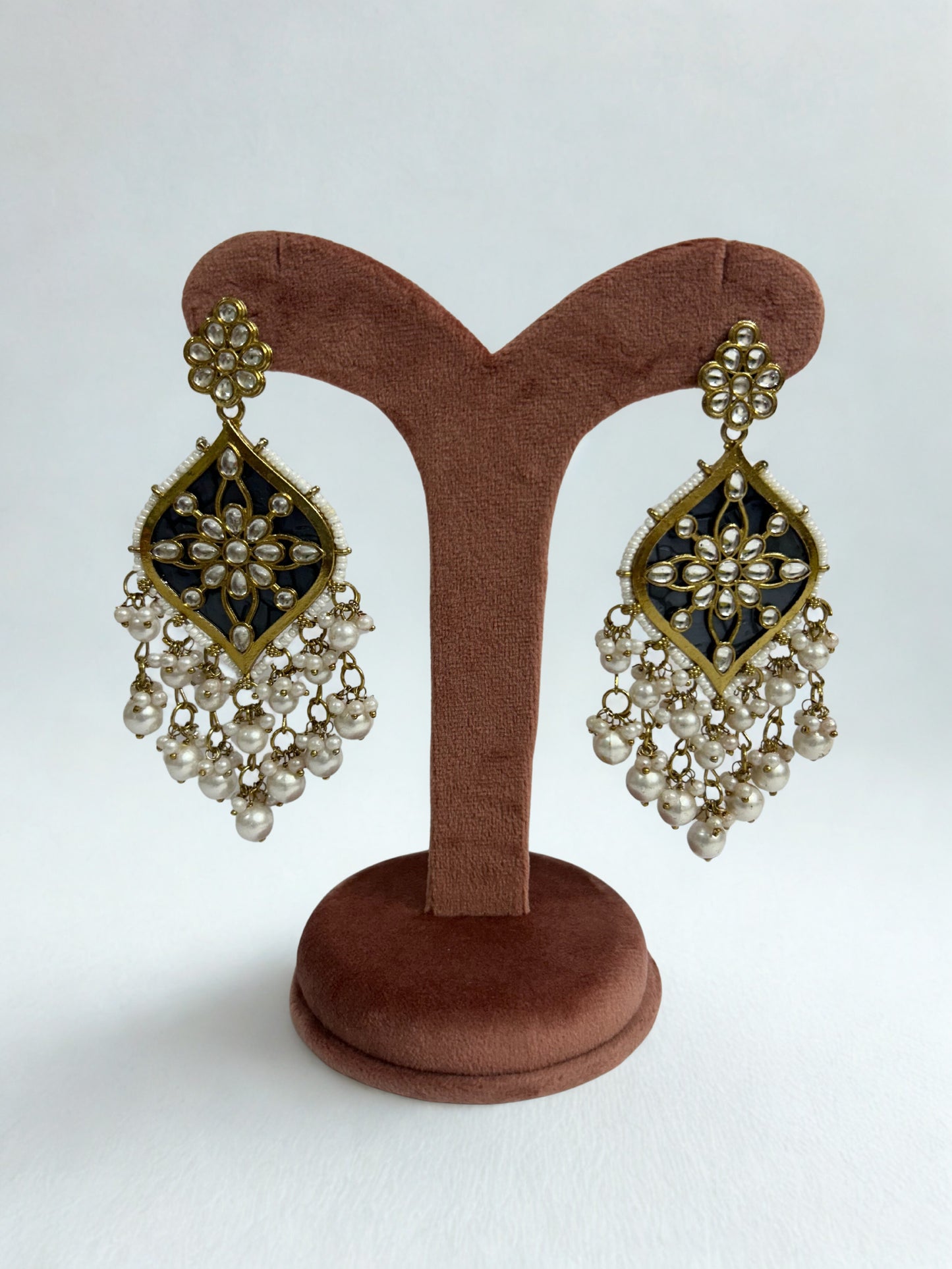 Black & Gold Kundan Chandelier Earrings