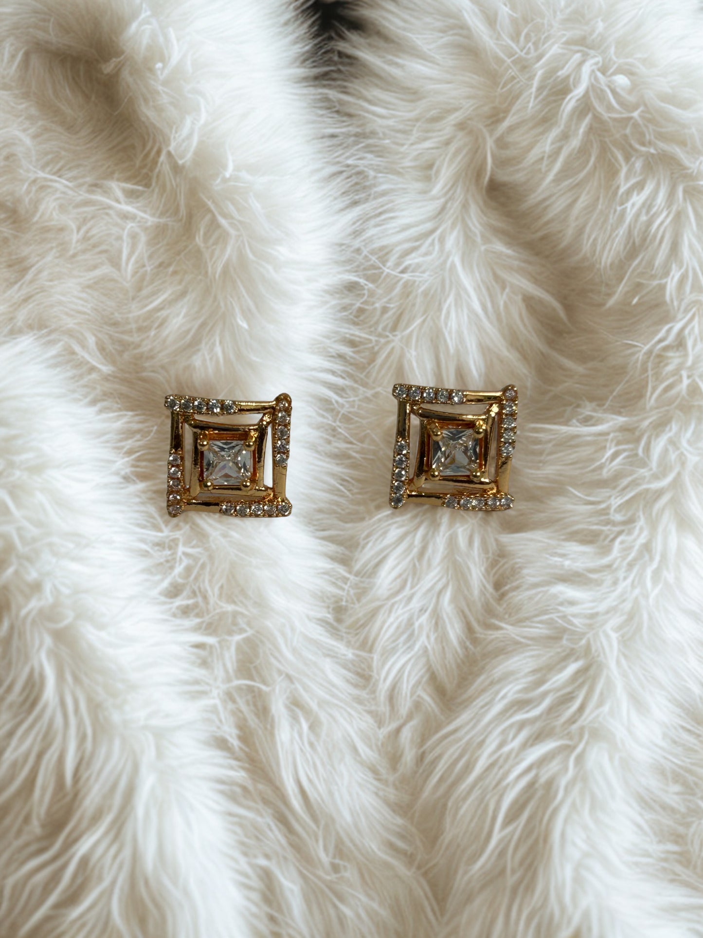 Gold-Plated Square Stud Earrings with CZ Stones