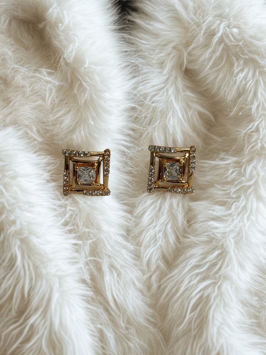 Gold-Plated Square Stud Earrings with CZ Stones
