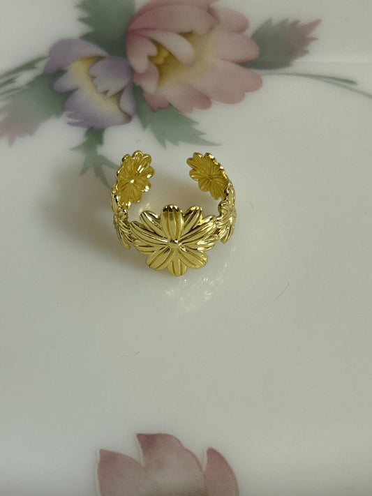Gold-Plated Floral Ring – Elegant Flower Design